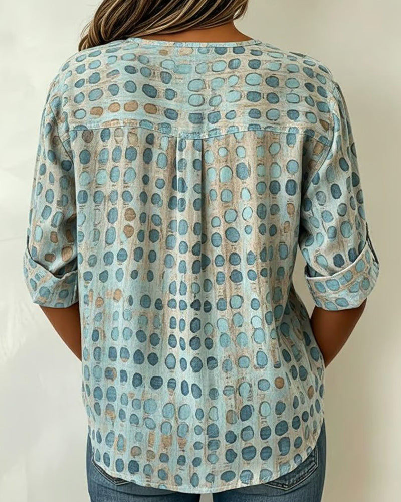 Polka Dot Button Print Blouse