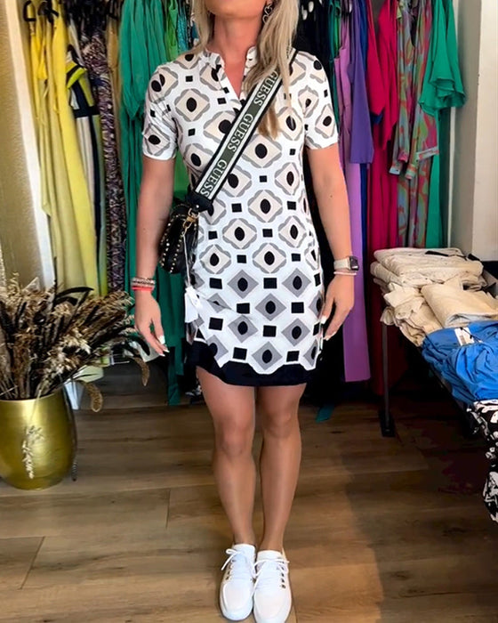 V-Neck Short Sleeve Printed Dress