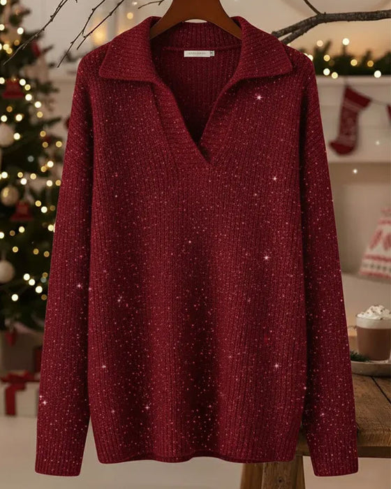 Lapel Long Sleeve Loose Pullover