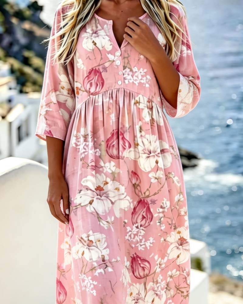Large Flower Loose Vacation Maxi Dress