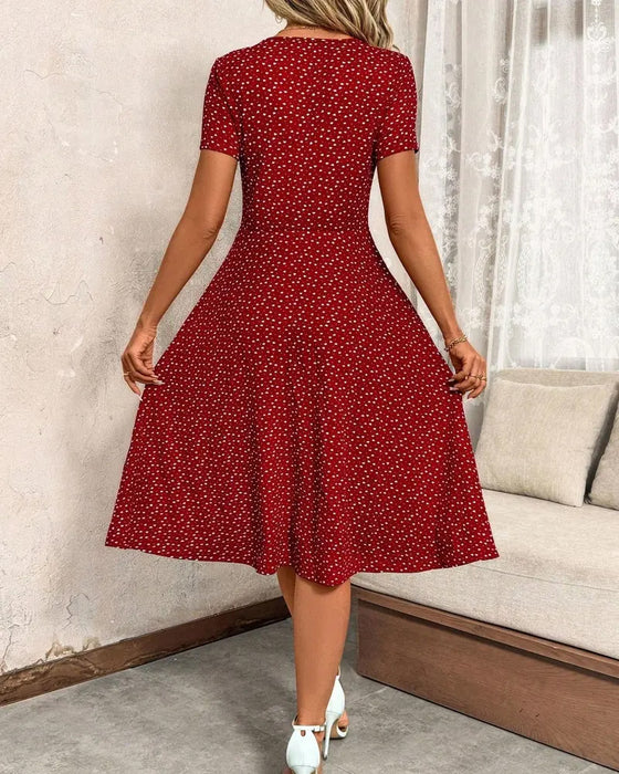 V-Neck Printed Short-Sleeved Dress