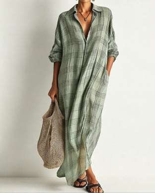 Lapel Plaid Casual Dress