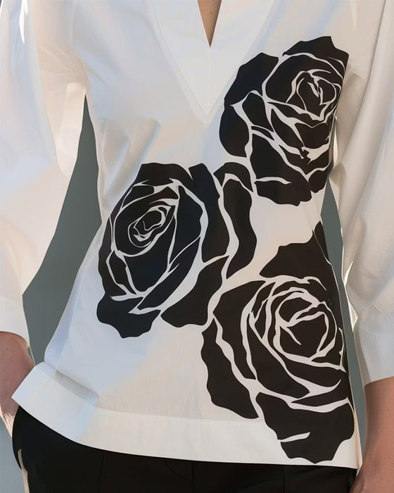 V-Neck Floral Print Blouse