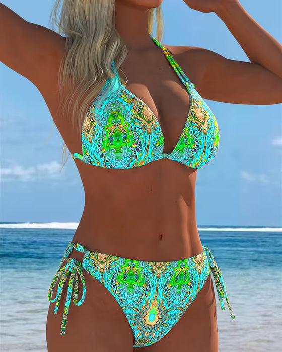 Colored Halter Print Bikini