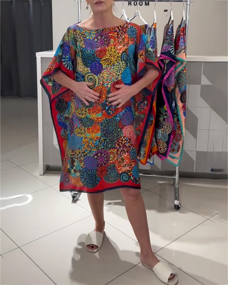 Bohemian Print Batwing Sleeve Dress