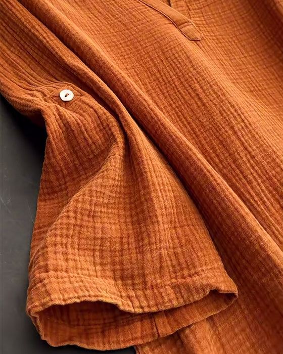 Lapel Solid Color Simple Long Sleeve Dress