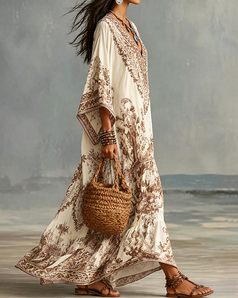 V-Neck Bohemian Flared Asymmetric Dress
