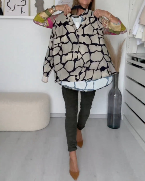 Trendy V Neck Printed Blouse