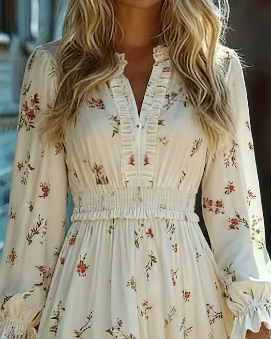 Elegant Long Sleeve Floral Dress