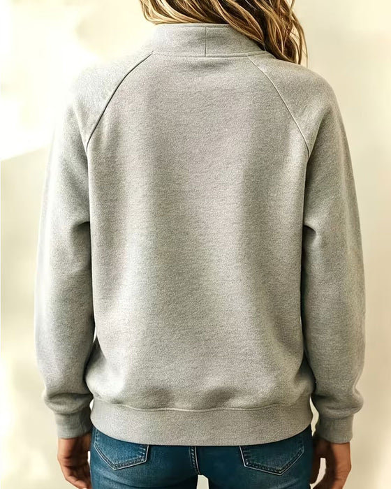 Mock Neck Button Loose Fit Solid Hoodie