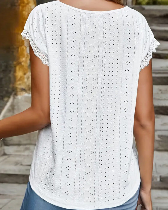 Lace Cutout Short Sleeve