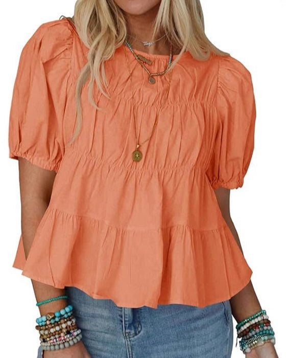 Puff Sleeve Loose Fit Ruffled Blouse