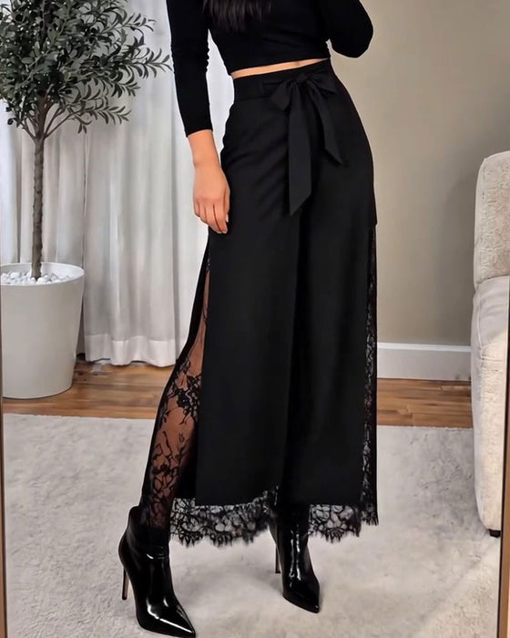 High-Waisted Lace Patchwork Pants