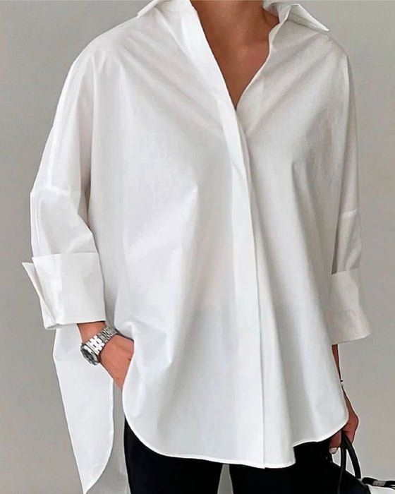 Drop-Shoulder Loose Long-Sleeve Blouse