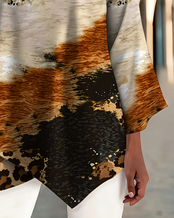 Casual Round Neck Leopard Blouse