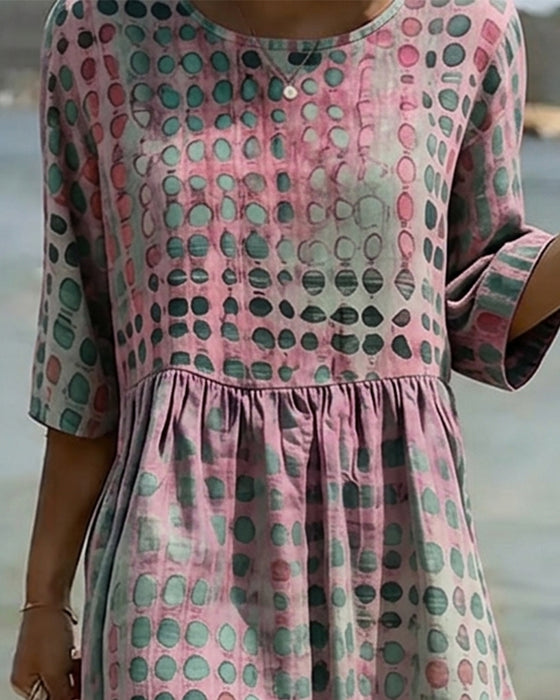 Polka Dot Crewneck Print Half Sleeve Dress