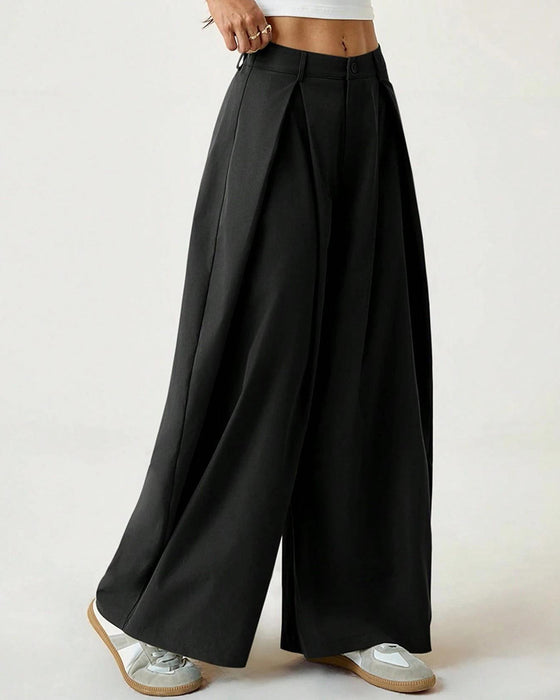 High-Waist Pleated Wide-Leg Casual Pants