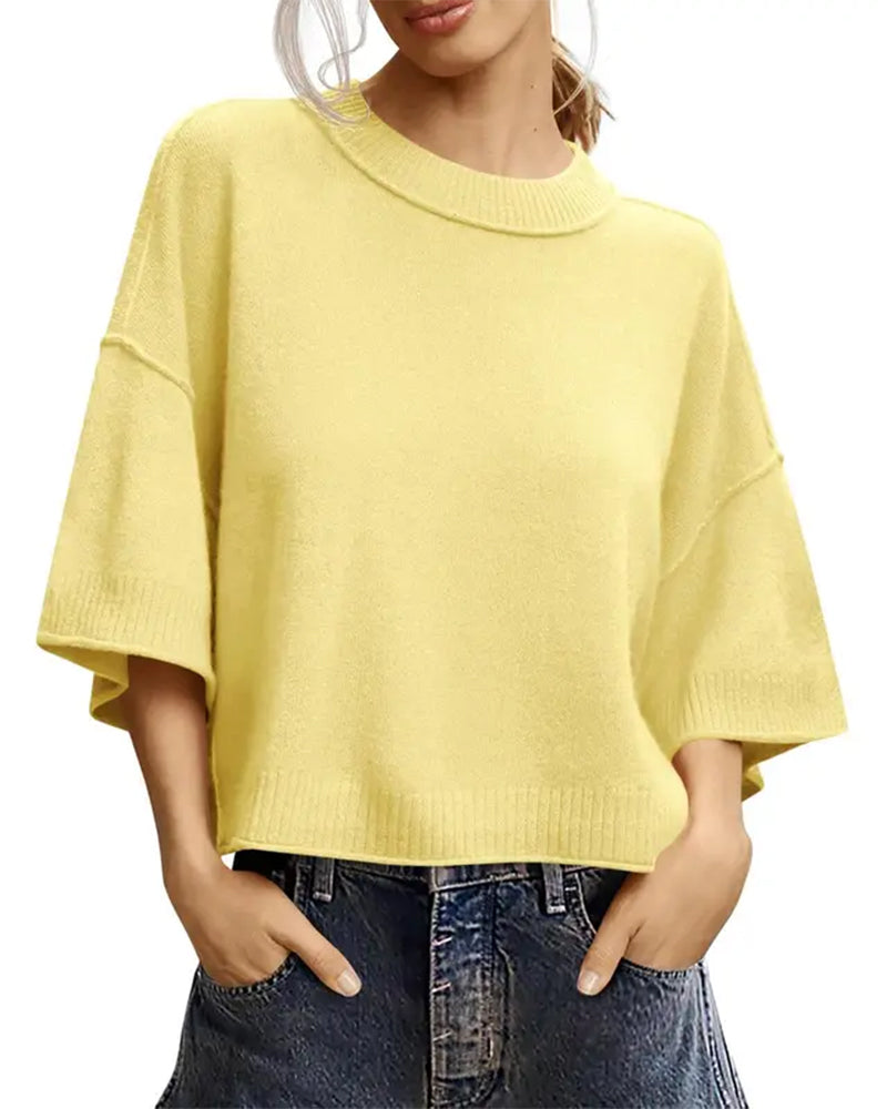 Solid Loose Fit Casual Half Sleeve Pullover