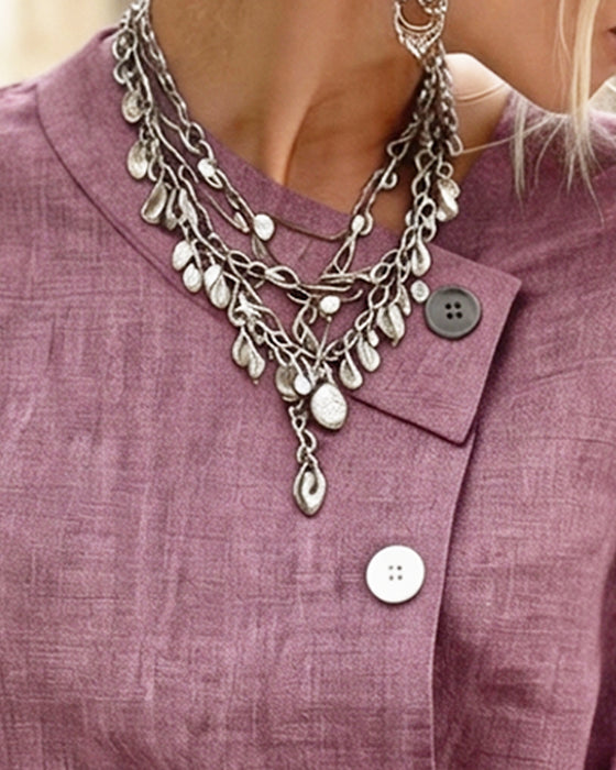 Asymmetrical Neck Tie Button Blouse