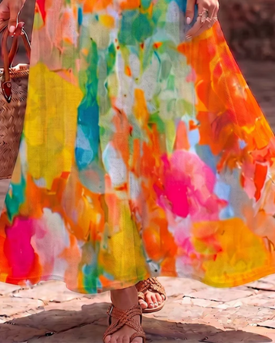 Sleeveless Watercolor Floral Elegant Maxi Dress