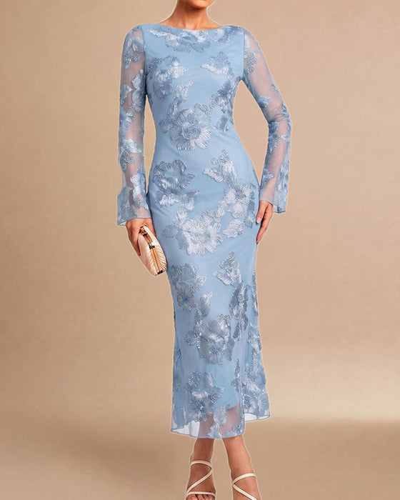 Mesh Floral Long Dress