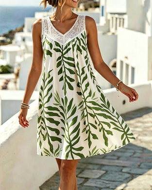 Sleeveless Lace V-Neck Floral Dress