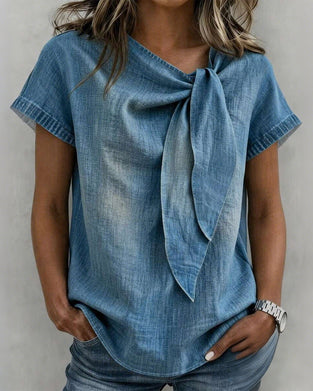 Short-Sleeved Lace-Up Blouse
