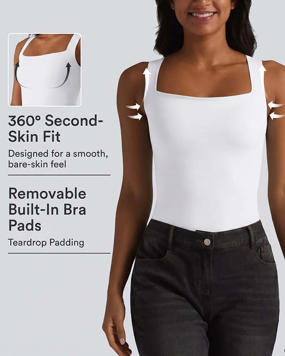Solid Color Square Neck Built-In Bra Tank Top