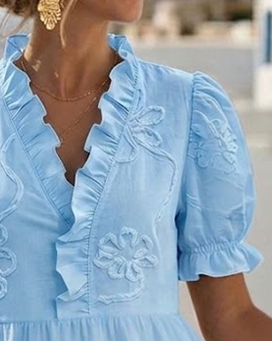 Puff Short Sleeve Floral Dress