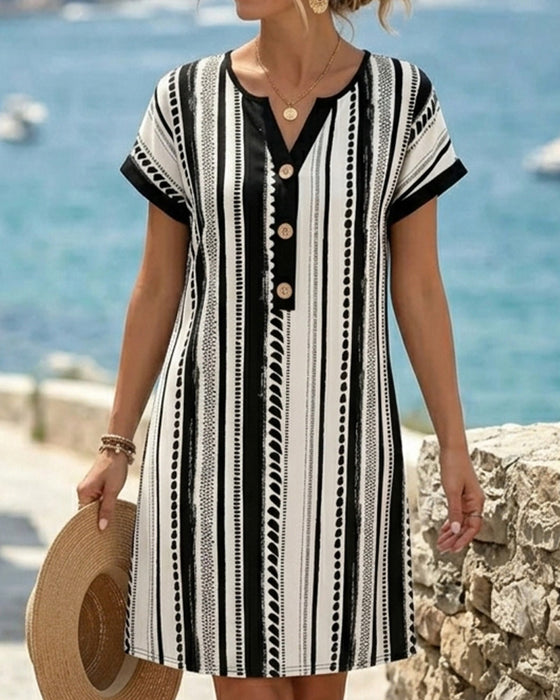 Polka Dot Stripe Button Dress