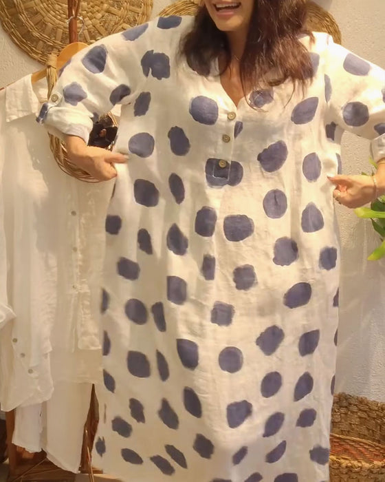 Casual Loose Long Sleeve Polka Dot Dress