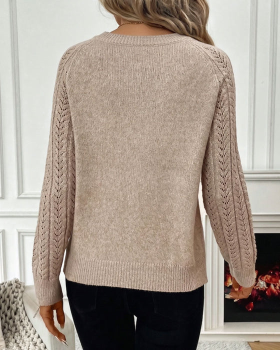 Crew Neck Hollow Out Fashion Pullover