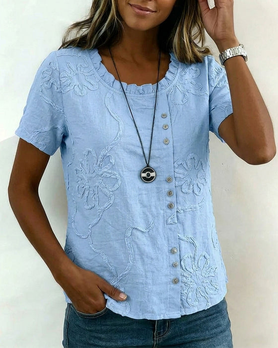 Textured Floral Side-Button Blouse