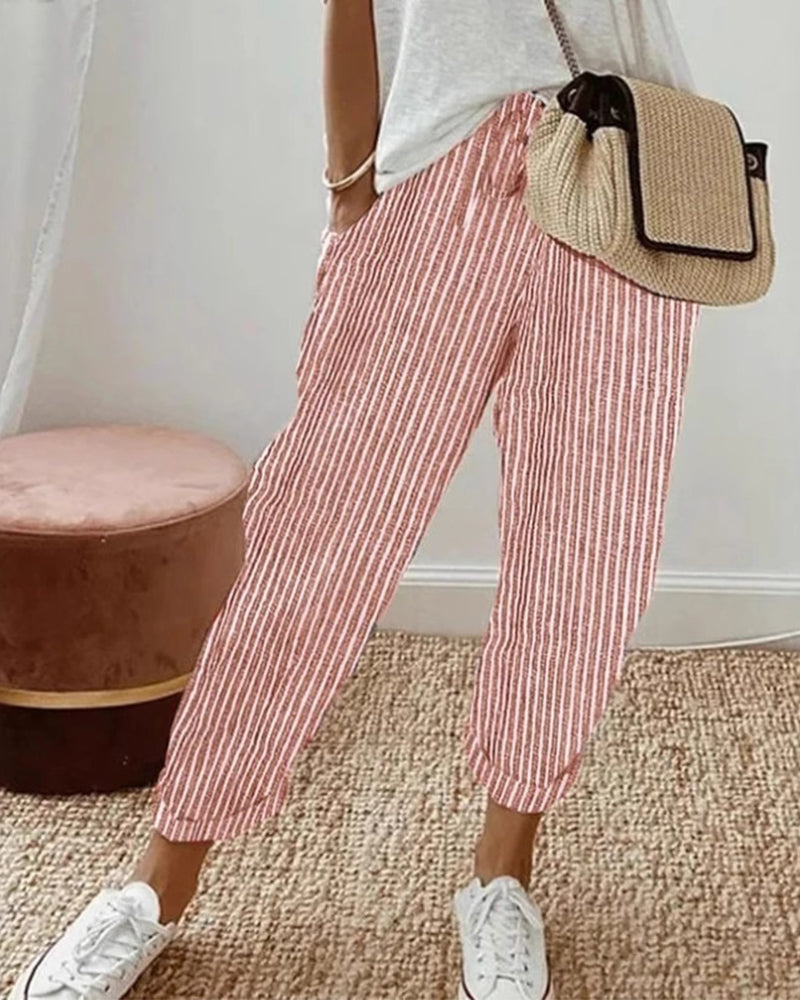 Casual Striped Cropped Pants