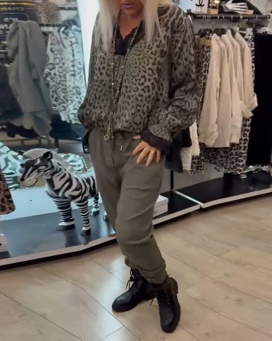 Solid color drawstring casual pants