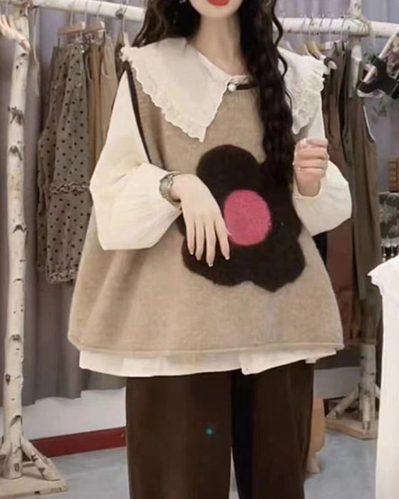 Round neck floral sweater vest