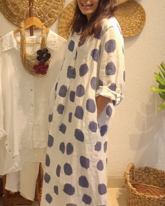 Casual Loose Long Sleeve Polka Dot Dress