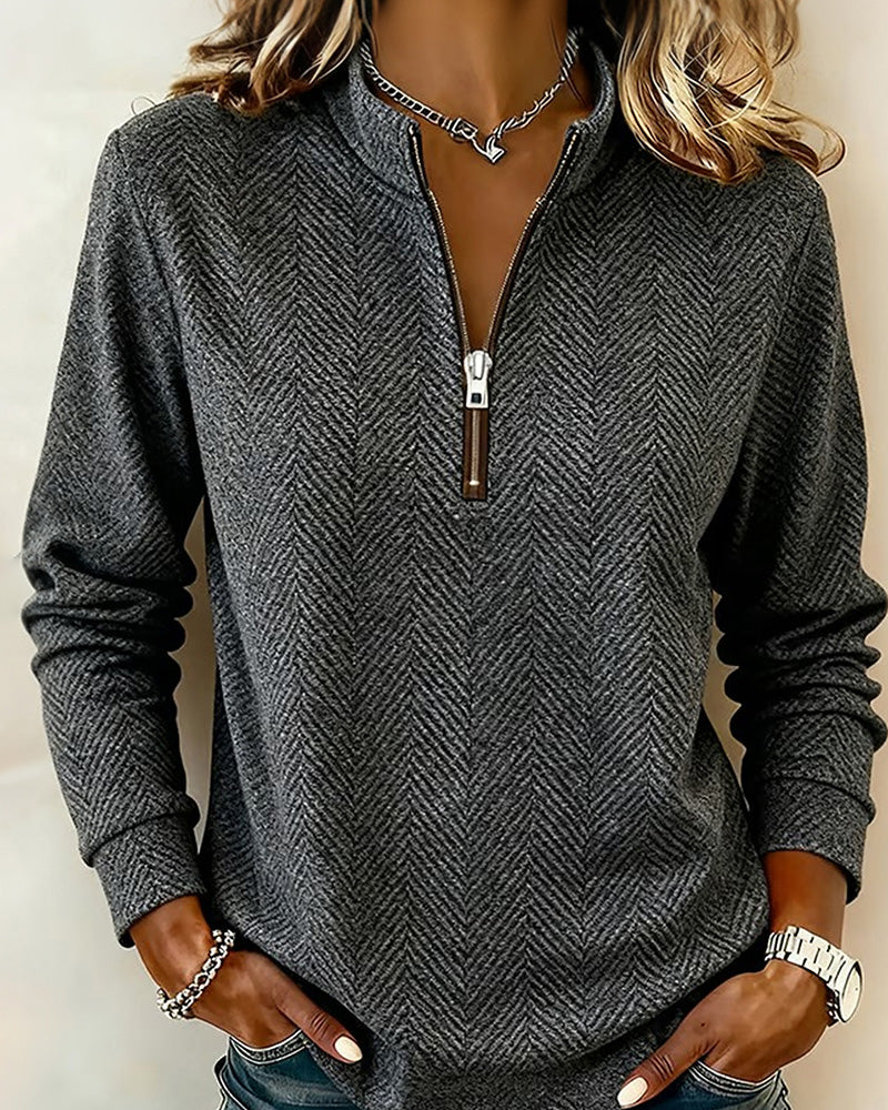 Stand Collar Zipper Casual Sweatshirt