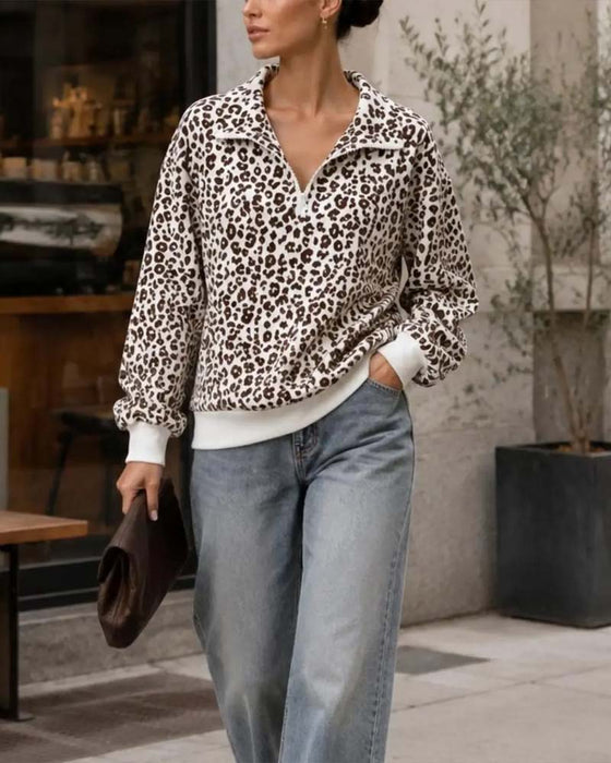 Zip Leopard Casual Sweatshirts