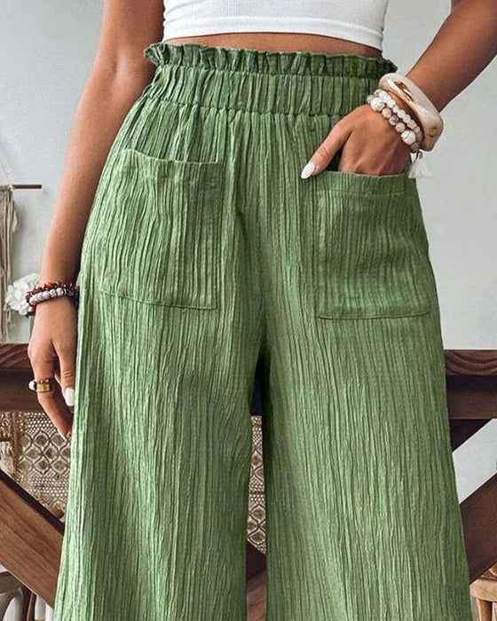 Patch Pocket Solid Elastic Waist Casual Pant