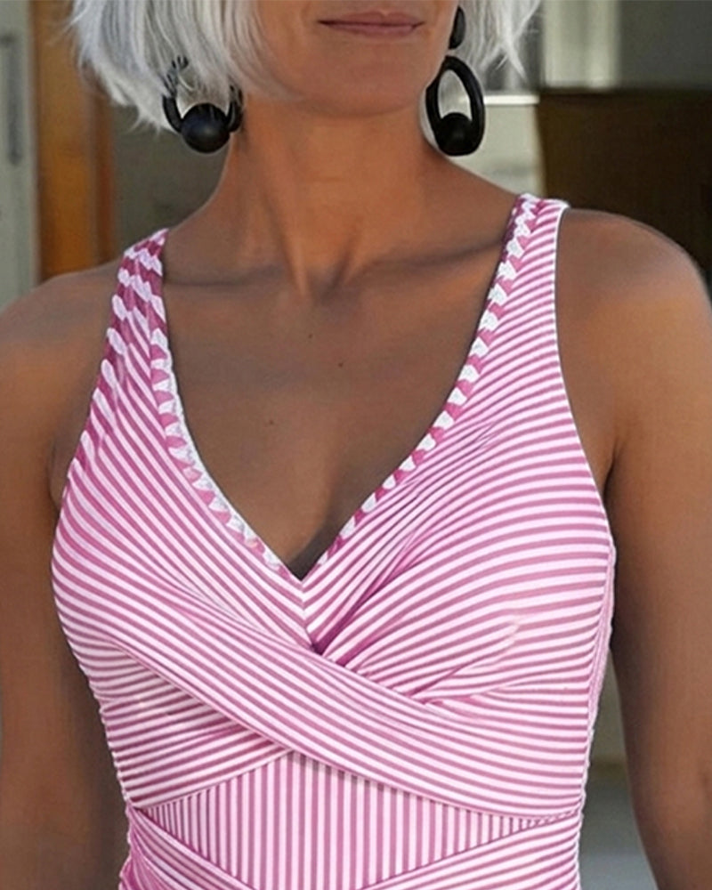 V-Neck Striped One-Piece