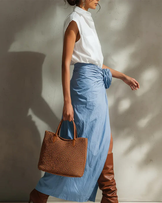 Deep V Lapel Sleeveless Blouse