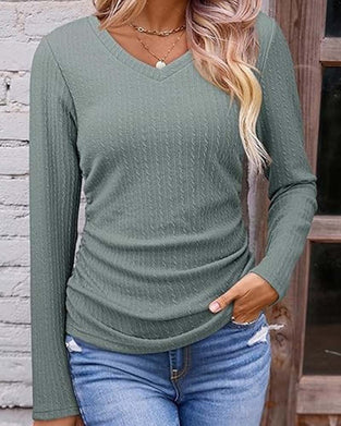 V-Neck Slim Fit Textured Blouse
