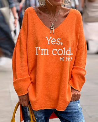 V-Neck Letter Print Loose Casual Sweater