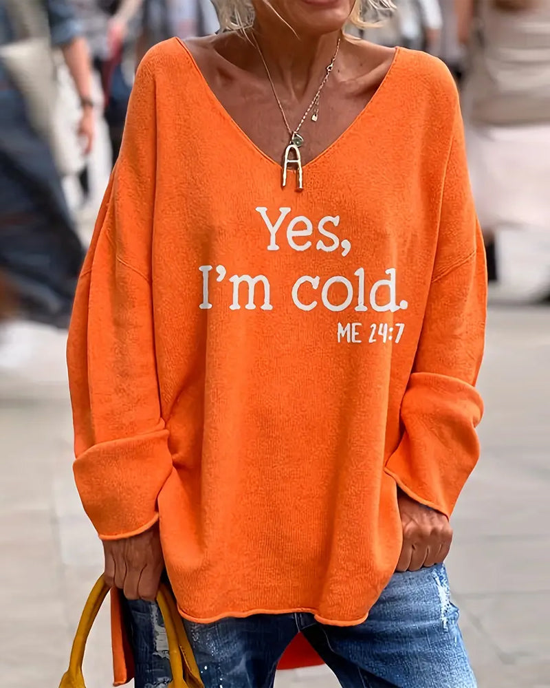 V-Neck Letter Print Loose Casual Sweater