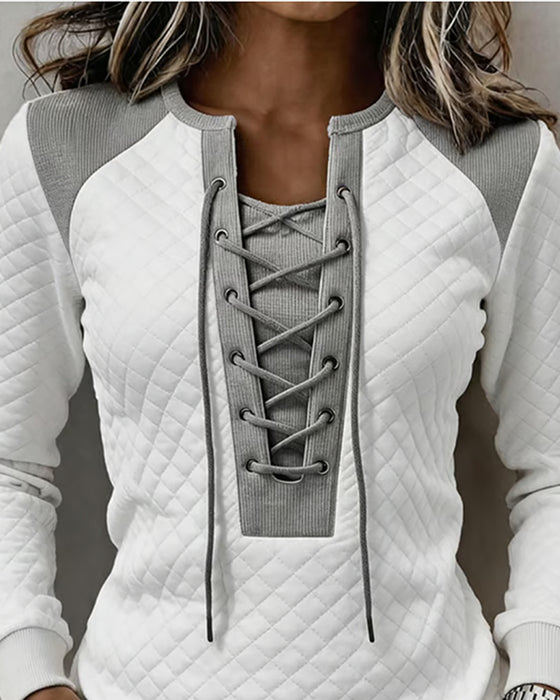Lace-Up Slim-Fit Color-Block Sweatshirt
