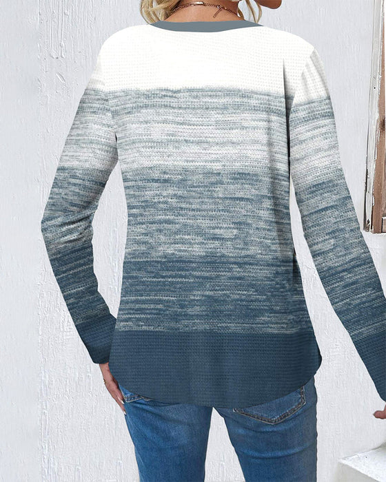 Colorblock button-down long-sleeve top