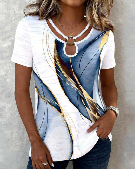 Abstract Print Round Ring Short-Sleeved T-Shirt