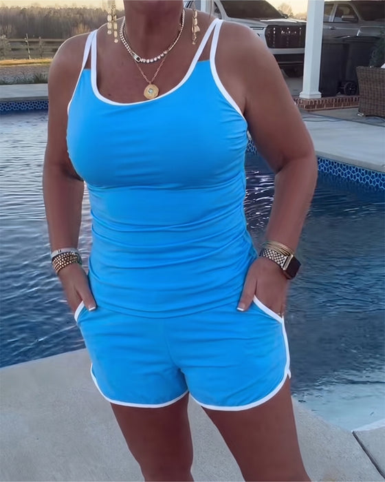 Color Contrast Piping Tankini