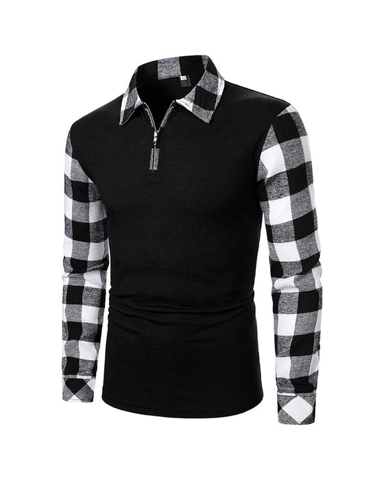 Half-Zip Plaid Spliced Top